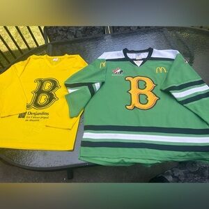 BRAVES d’AHUNTSIC Adult Hockey Jerseys, Green & Yellow, # 5 & 249, Respectively